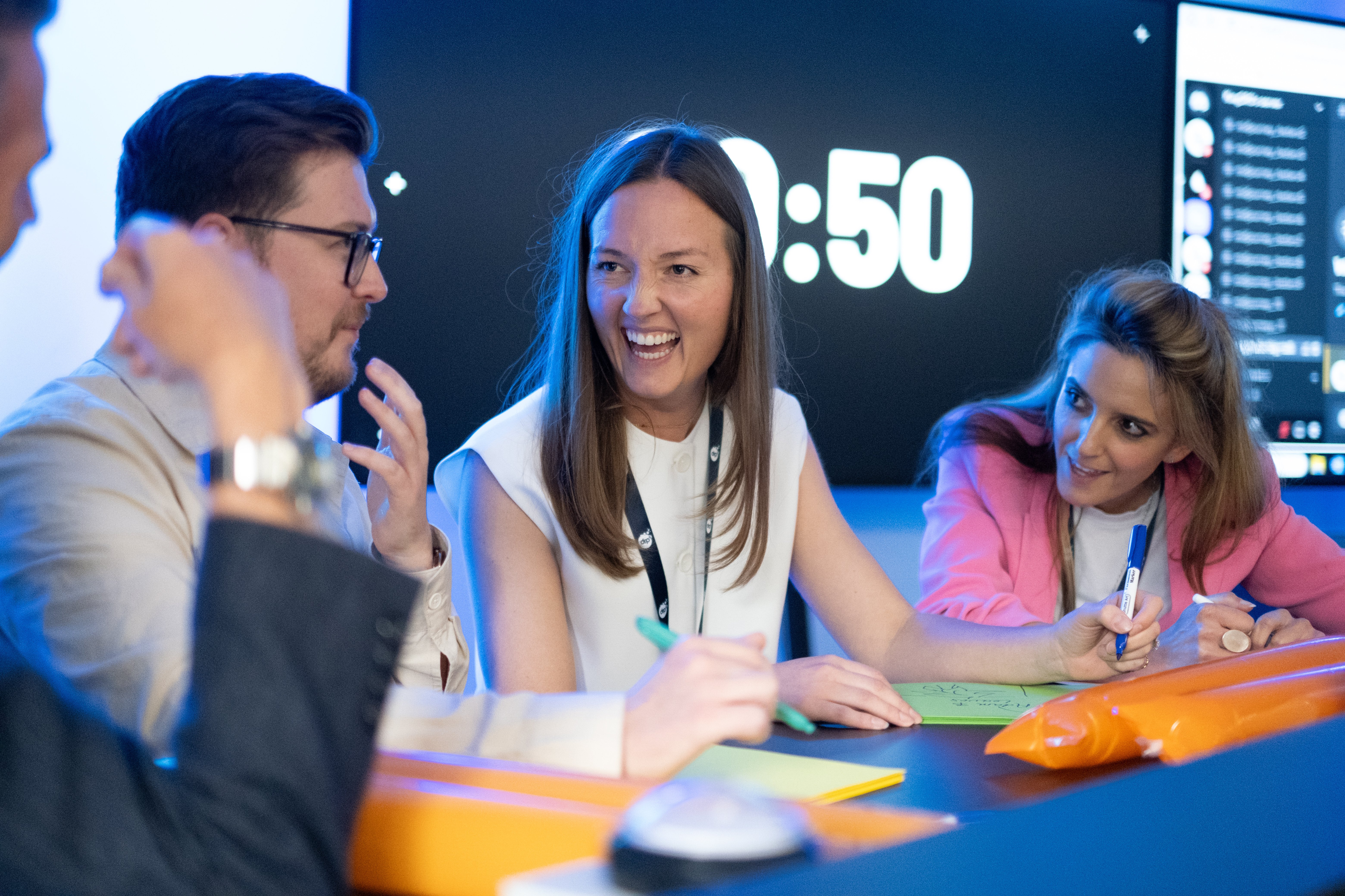 Picture of DRPG's Head of Copy Catherine Shepherd leading a team of DRPG clients at the Element of Storytelling session at DRPG BigTalk.