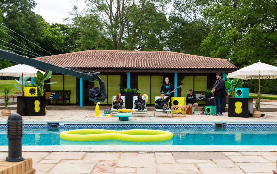 Shot of the swimming pool and founders at the EE Live The Big Broadcast